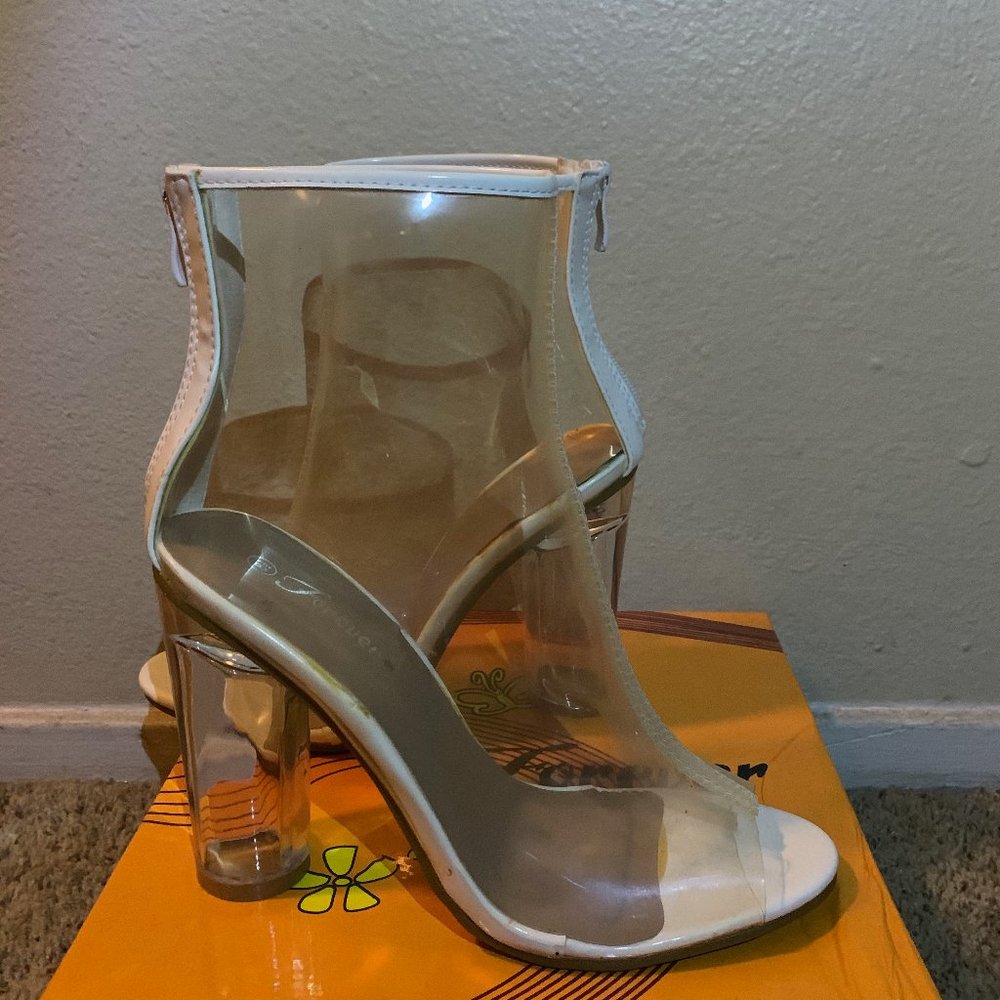 Clear Heel Boots with White Trimming